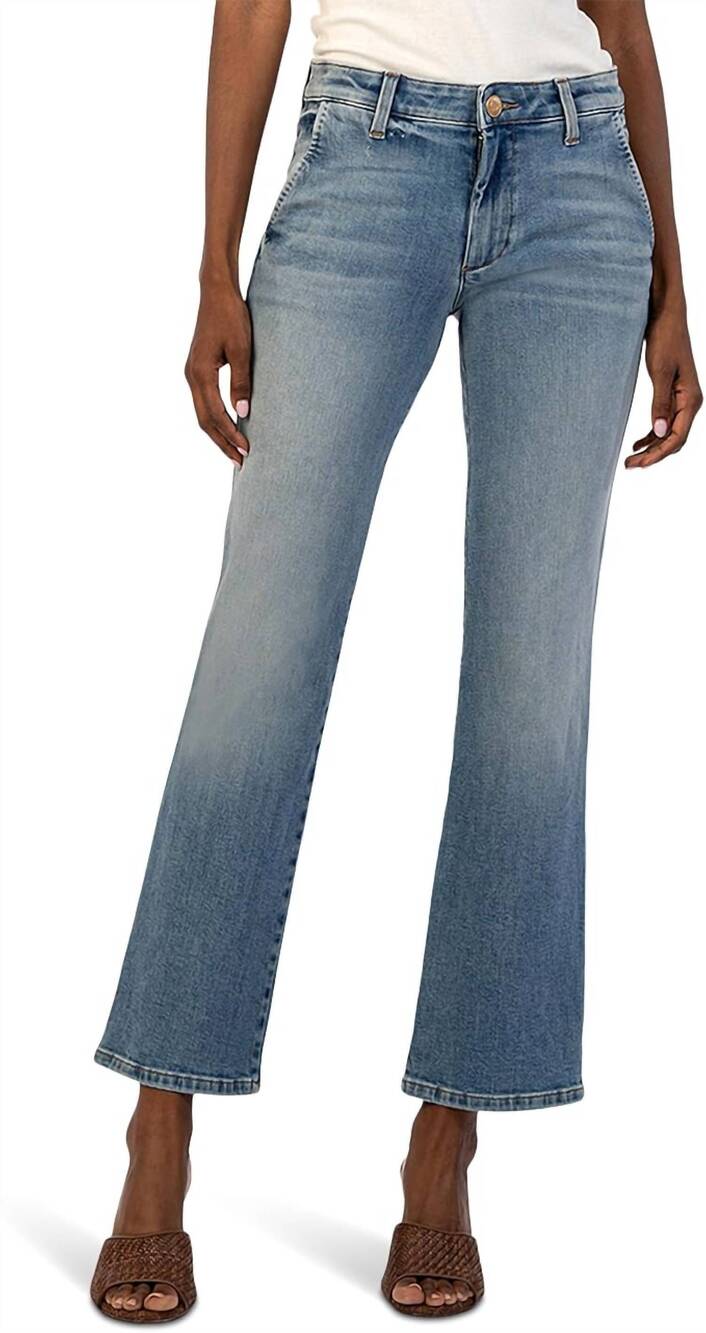 NEW KUT FROM THE KLOTH kelsey mid rise ankle flare jeans in decreased with mediu